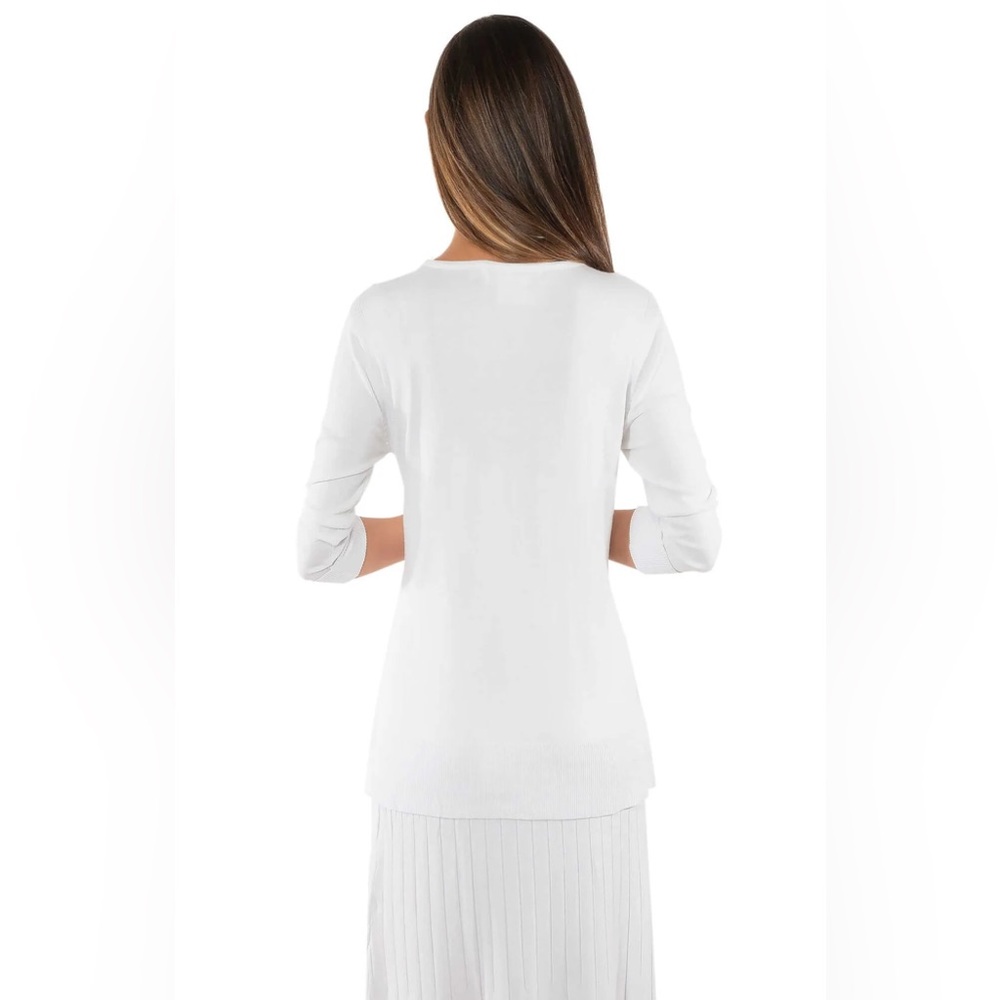 Gretchen Scott Sneak a Peek Sweater White High Low Knit Top Size Small - Picture 2 of 10